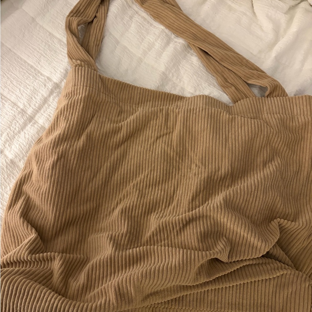 Tan Ribbed corduroy tote bag